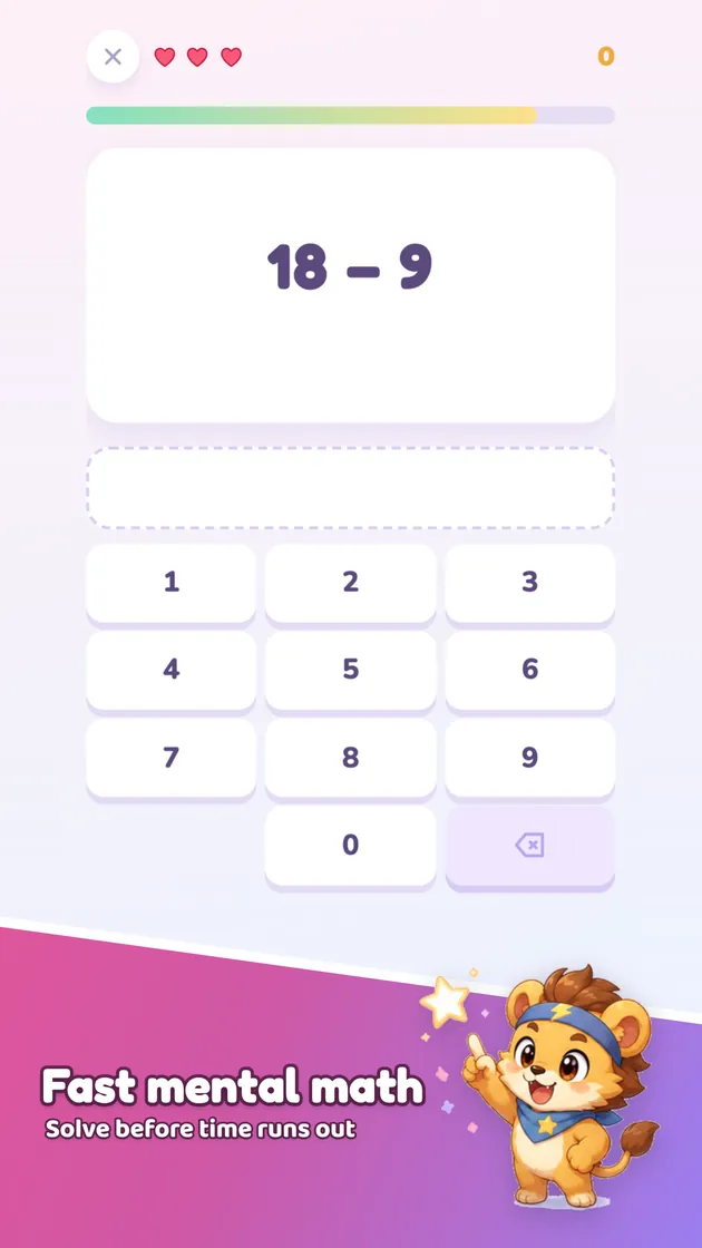 Gameplay — an arithmetic question with a number pad