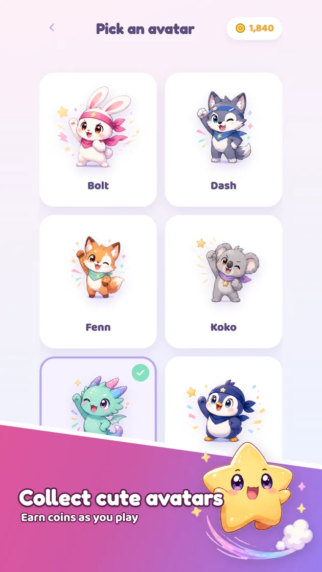 Avatar picker — choosing a character